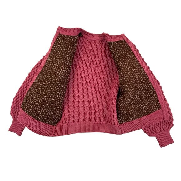 Handmade Quilted Pink Teddy Bear Heart Cottagecore Hippie Cardigan Medium - Picture 10 of 14